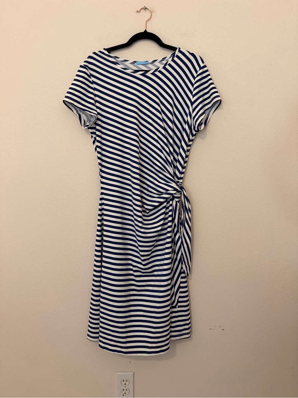 J. McLaughlin Navy & White Striped Catalina Cloth Dress XL Faux Wrap Nautical